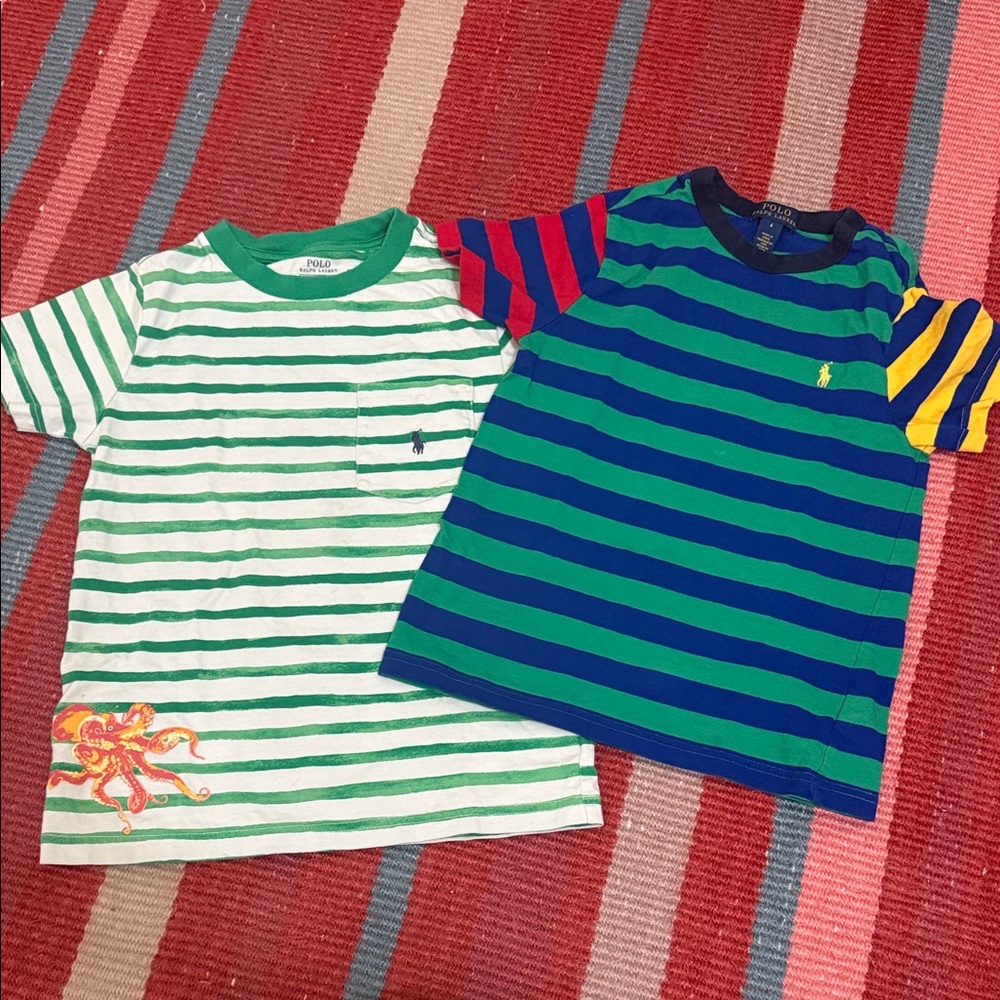 Polo by Ralph Lauren Green and Blue Striped Kids Tees